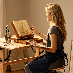 MEEDEN Tabletop Easel with Storage Drawer & Palette-Walnut-XHC-1A