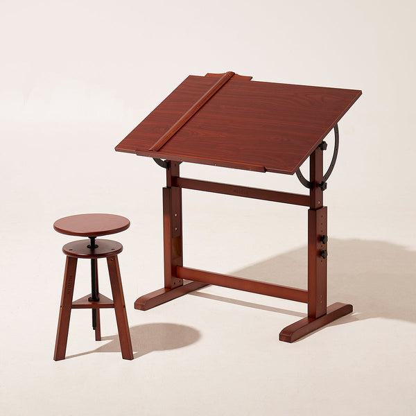 MEEDEN Vintage Adjustable Wooden Drafting Table & Stool Set, Dark Walnut-XSZ-4