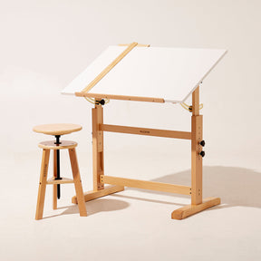 MEEDEN Justerbar träritbord & pallset, vit-XSZ-5